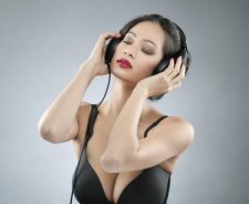 Girl Big Tits Bra Music Headphones