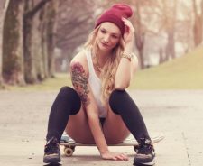 Girl Blonde Girl Swag Hat Panties Skateboard Sneakers