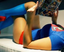 Girl Comic Book Superman Shirt Blue Stockings Huge Breasts