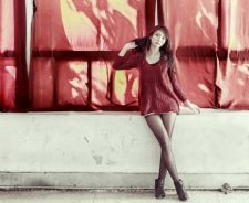 Red Curtains Long Skinny Legs Girl Asian