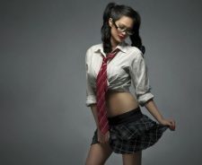 Sexy Brunette Girl School Uniform Shirt Tie Teacher
