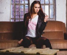 Sofa Stockings Pink Text Shirt Girl Long Hair Legs